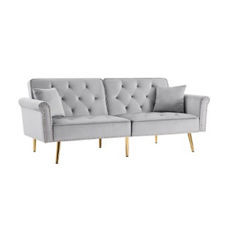 Katil Sofa Tiga Tempat Duduk Dengan Lipat-Lengan Kepala Kuku Fabrik Sandaran Bawah