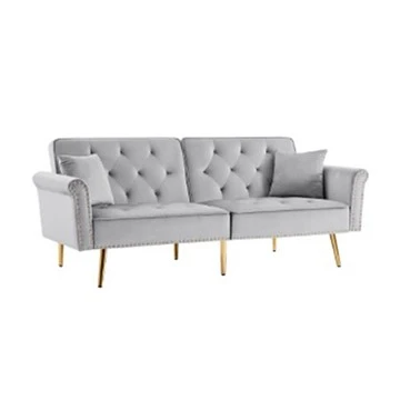 Katil Sofa Tiga Tempat Duduk Dengan Lipat-Lengan Kepala Kuku Fabrik Sandaran Bawah